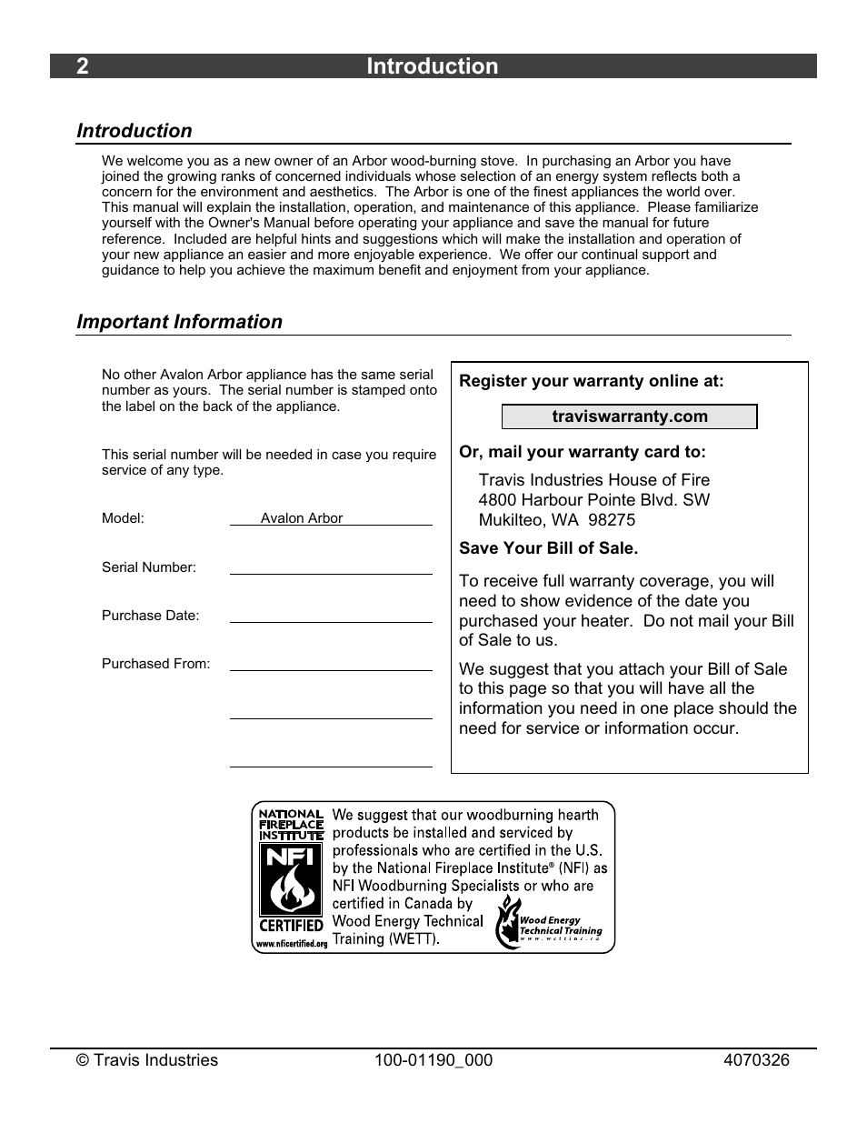 2introduction, Introduction, Important information | Avalon Stoves Arbor User Manual | Page 2 / 38