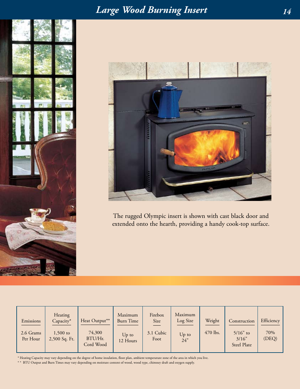 Large wood burning insert | Avalon Stoves Wood Burning Stove & Insert User Manual | Page 15 / 24