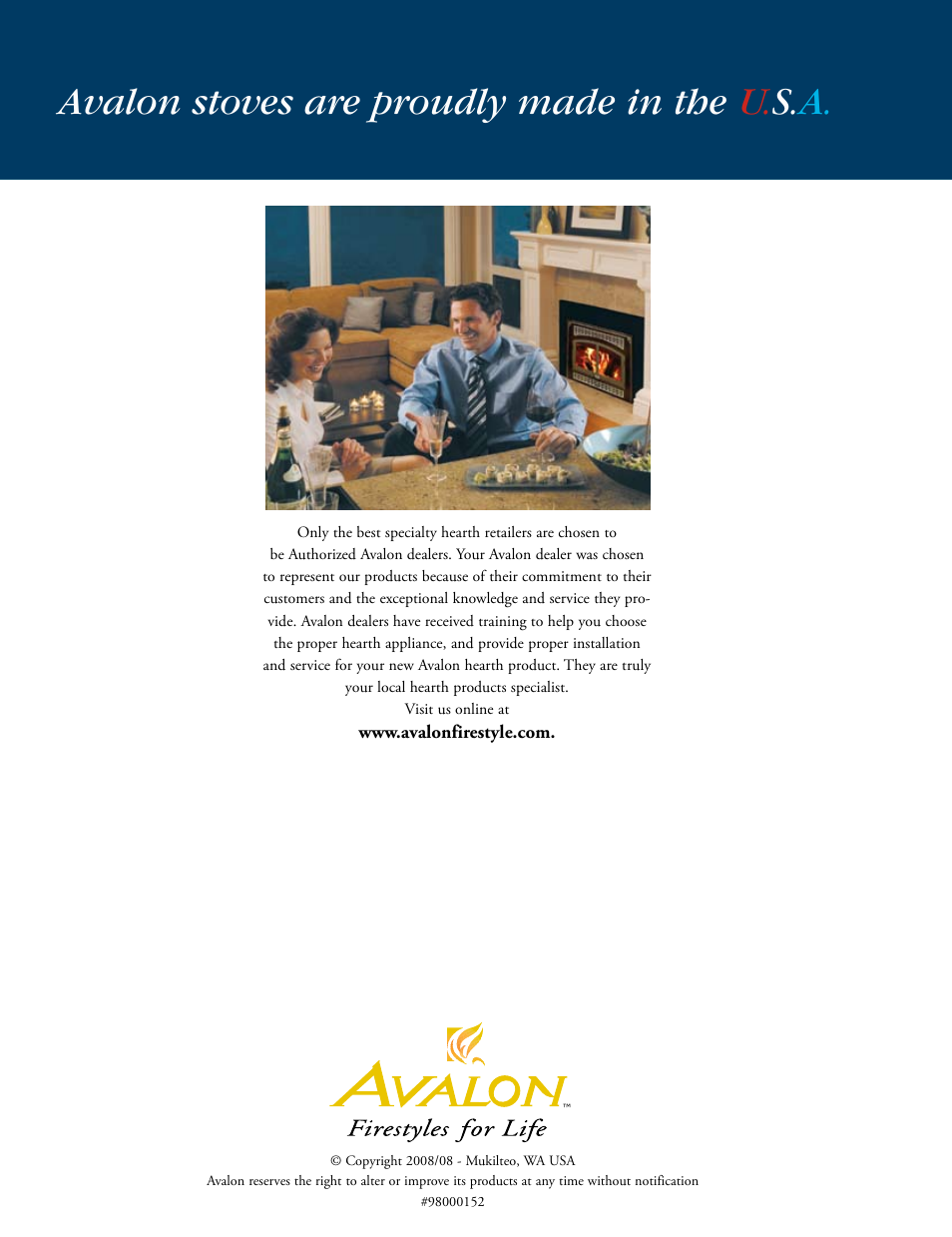 Avalon stoves are proudly made in the u. s. a | Avalon Stoves Wood Burning Stove & Insert User Manual | Page 24 / 24