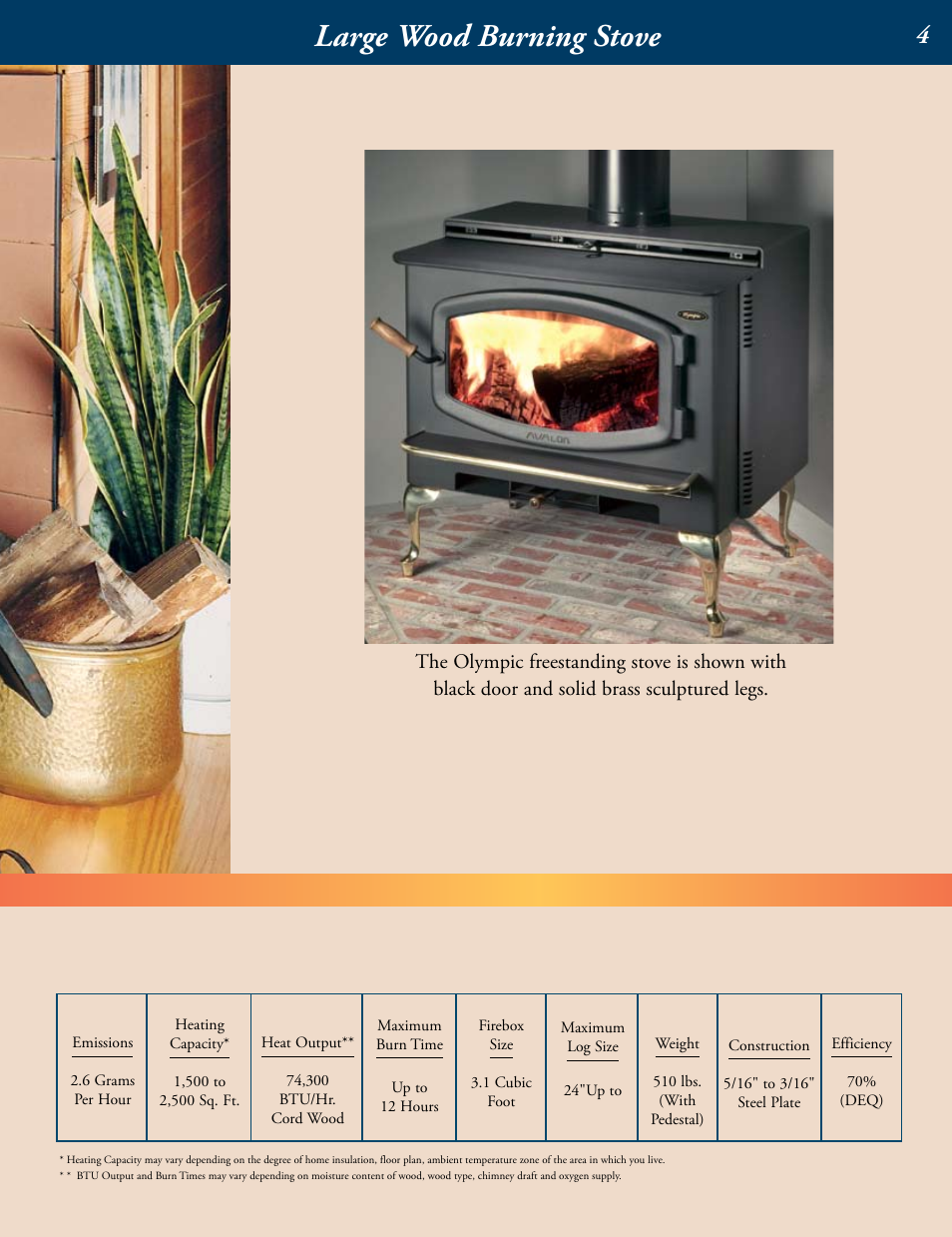 Large wood burning stove | Avalon Stoves Wood Burning Stove & Insert User Manual | Page 5 / 24