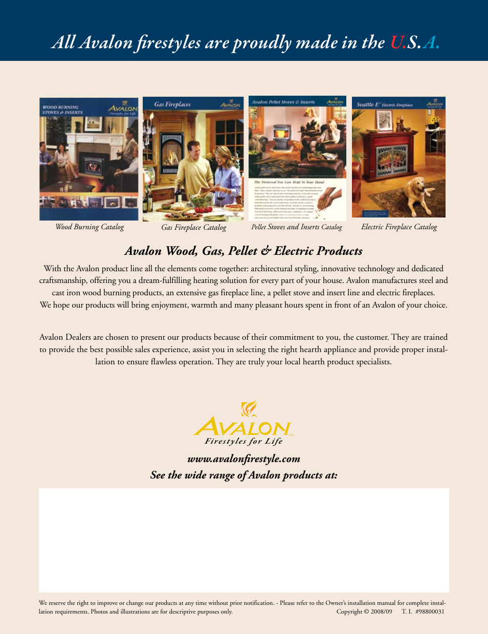 Avalon wood, gas, pellet & electric products | Avalon Stoves Gas Stove & Fireplace User Manual | Page 24 / 24