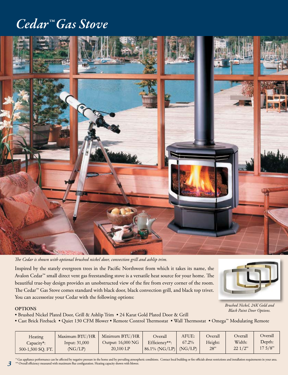 Cedar™ gas stove | Avalon Stoves Gas Stove & Fireplace User Manual | Page 4 / 24