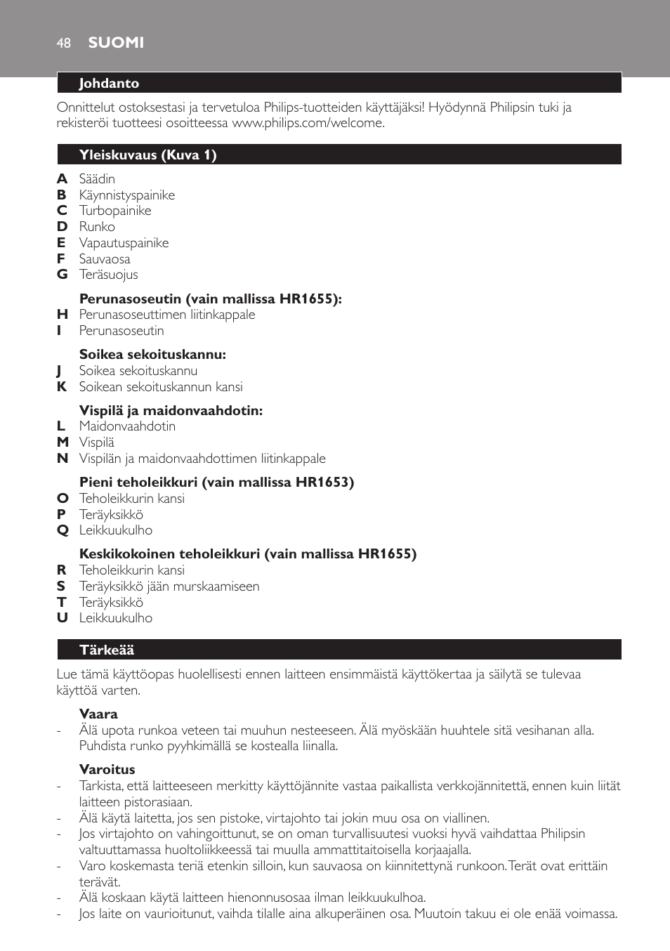 Suomi | Philips Avance Collection Stabmixer User Manual | Page 48 / 136