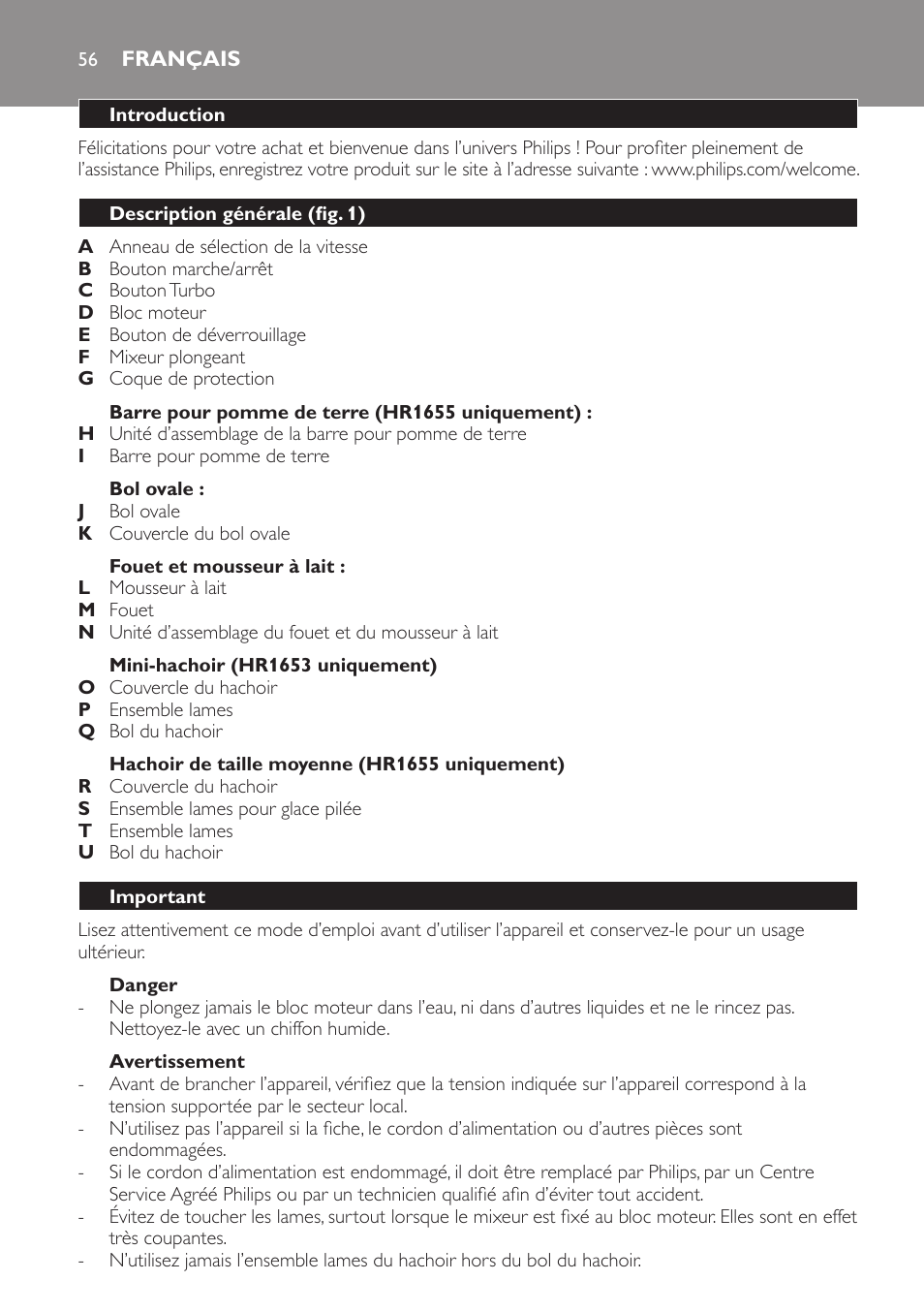 Français, Français 5 | Philips Avance Collection Stabmixer User Manual | Page 56 / 136