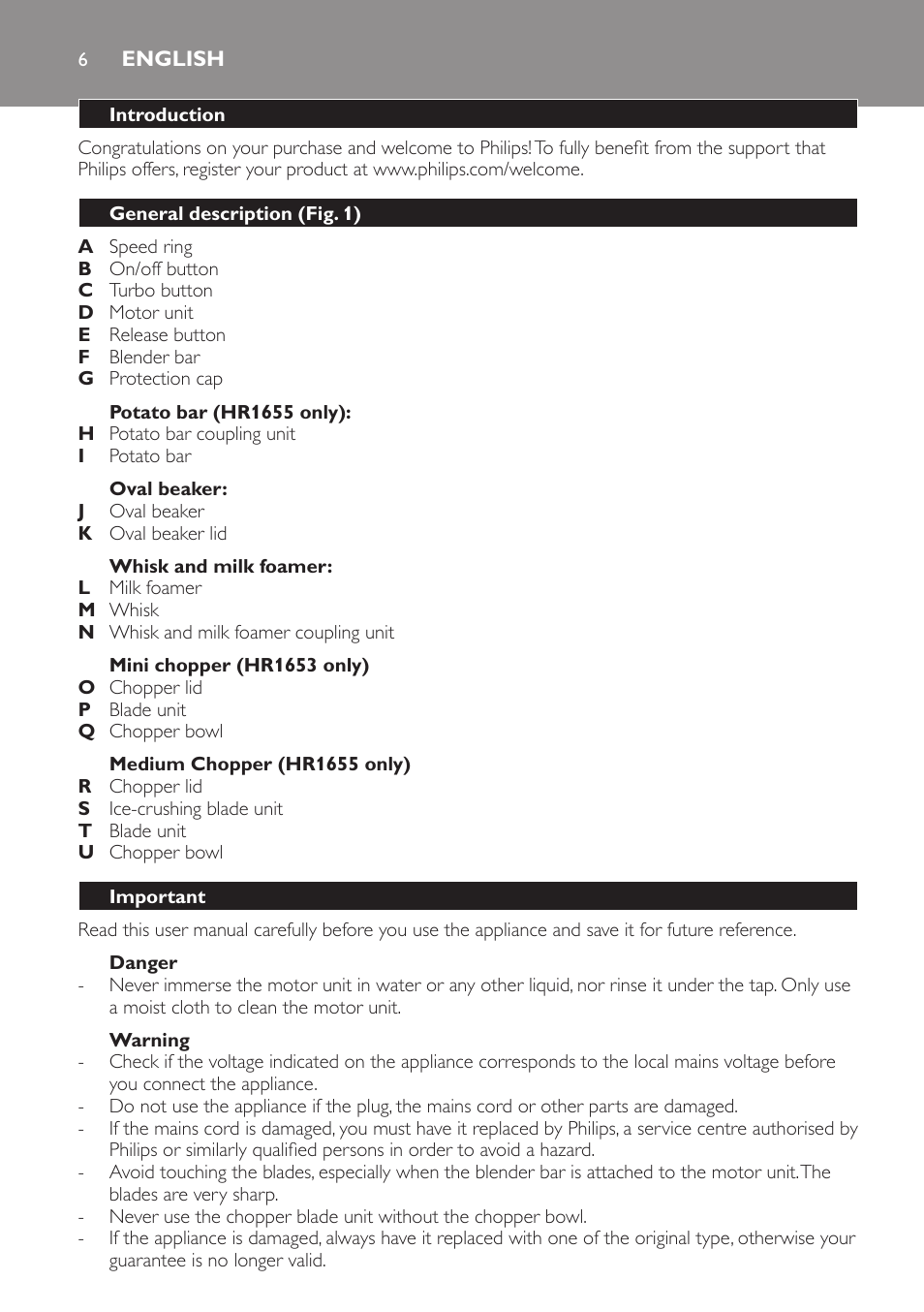 English | Philips Avance Collection Stabmixer User Manual | Page 6 / 136