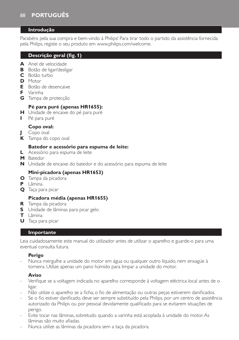 Português | Philips Avance Collection Stabmixer User Manual | Page 88 / 136