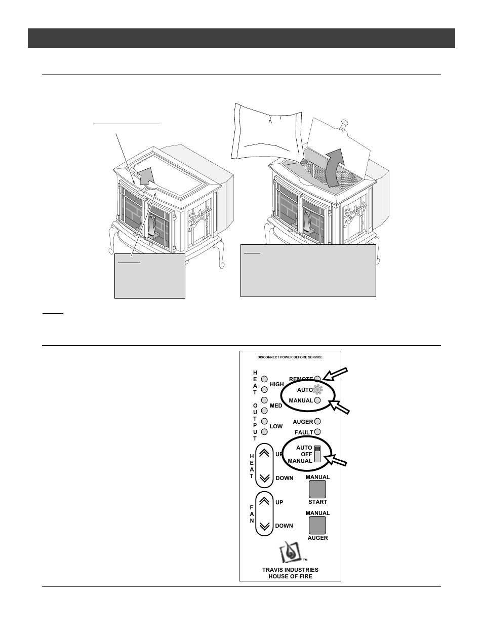Operation, Loading pellets, The two modes of operation | Travis industries, Auto (requires a thermostat), Switching modes while in operation | Avalon Stoves Arbor PS User Manual | Page 21 / 42