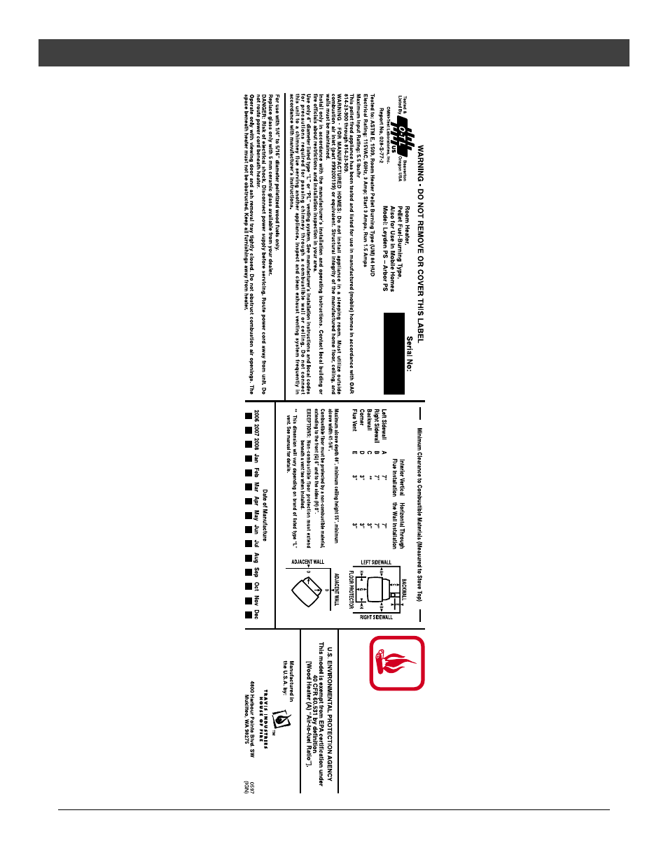 Safety label | Avalon Stoves Arbor PS User Manual | Page 40 / 42