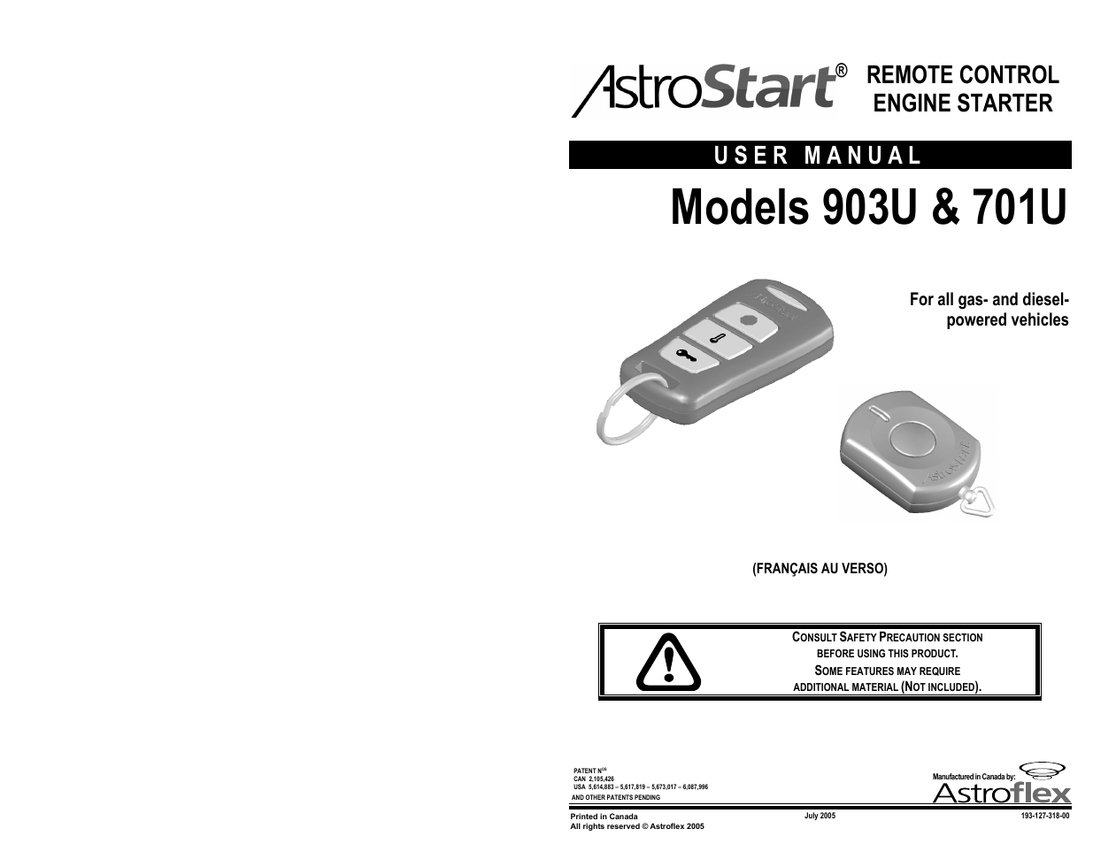AstroStart 903U User Manual | 12 pages
