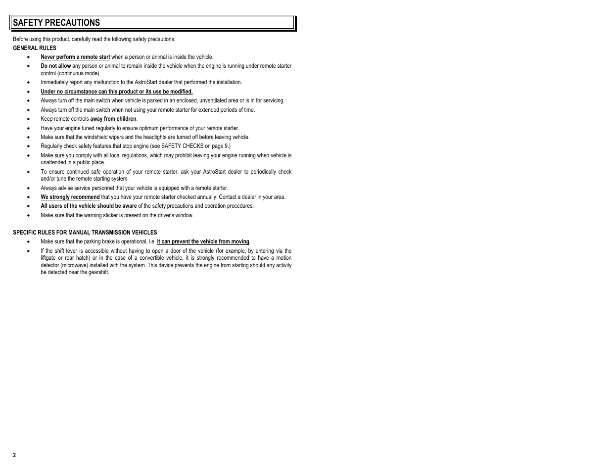 Safety precautions | AstroStart 903U User Manual | Page 4 / 12