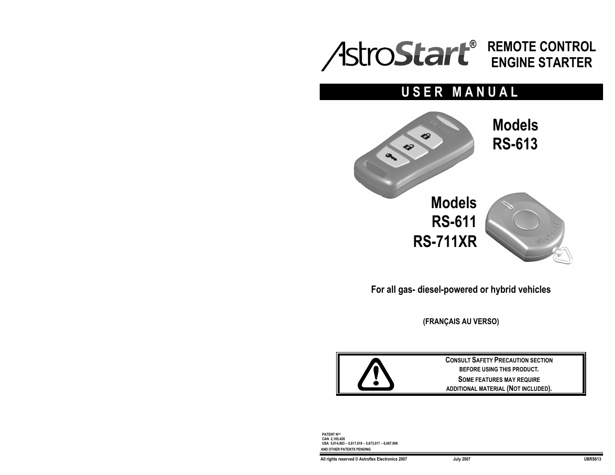 AstroStart RS-611 User Manual | 12 pages