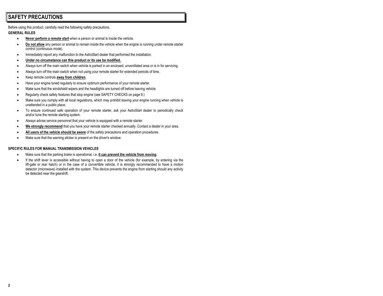 Safety precautions | AstroStart RS-611 User Manual | Page 4 / 12