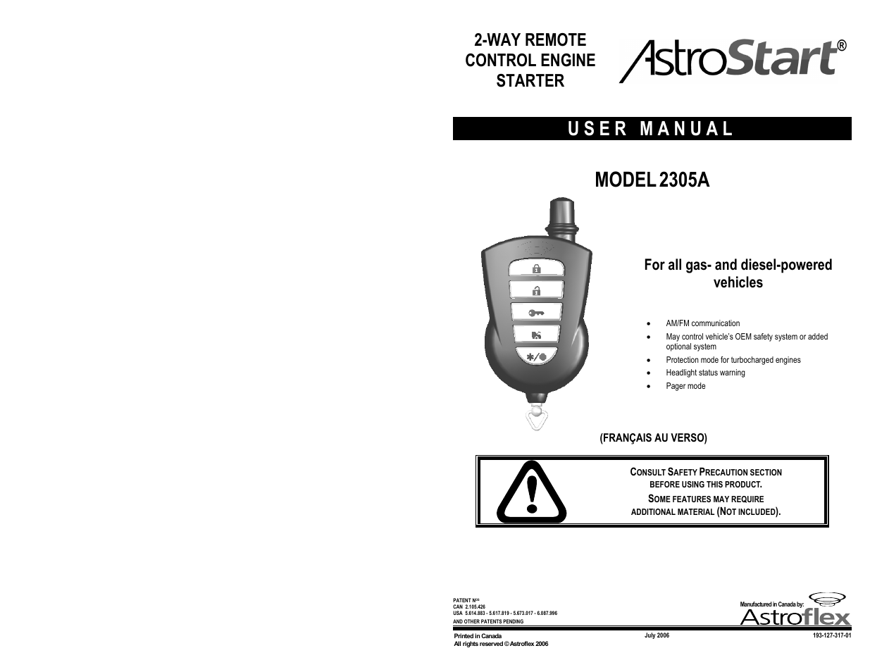 AstroStart 2305A User Manual | 24 pages