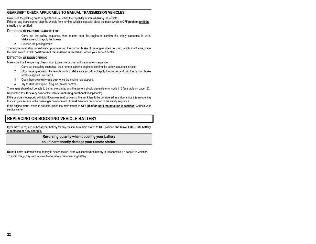 Replacing or boosting vehicle battery | AstroStart 2305A User Manual | Page 24 / 24