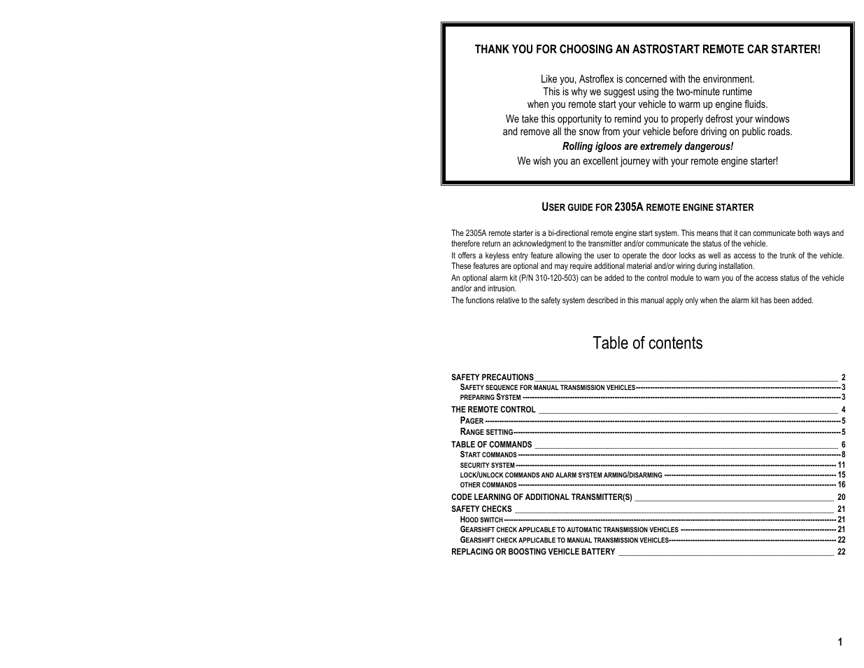 AstroStart 2305A User Manual | Page 3 / 24