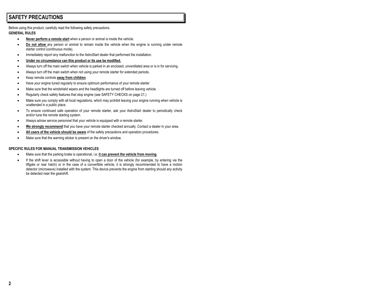 Safety precautions | AstroStart 2305A User Manual | Page 4 / 24