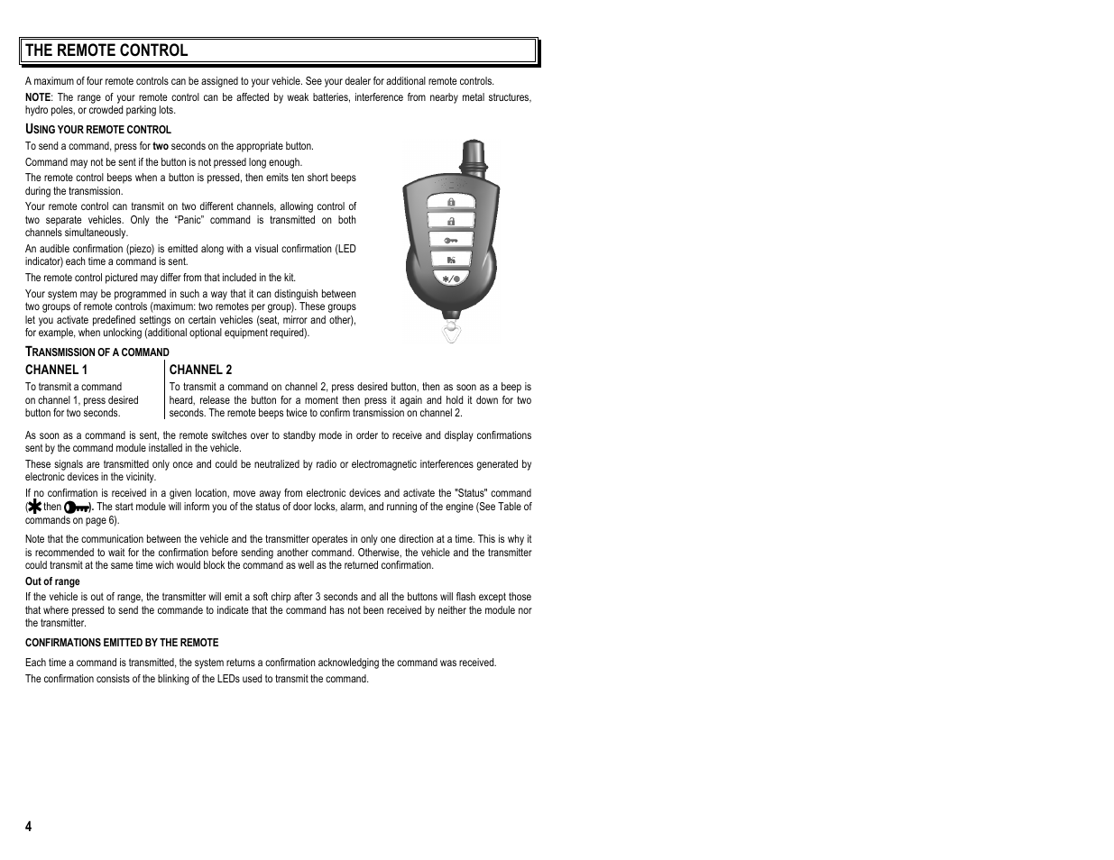 The remote control | AstroStart 2305A User Manual | Page 6 / 24