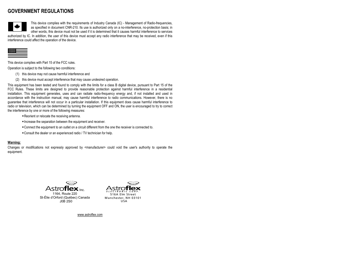 Government regulations | AstroStart 4204U User Manual | Page 2 / 22