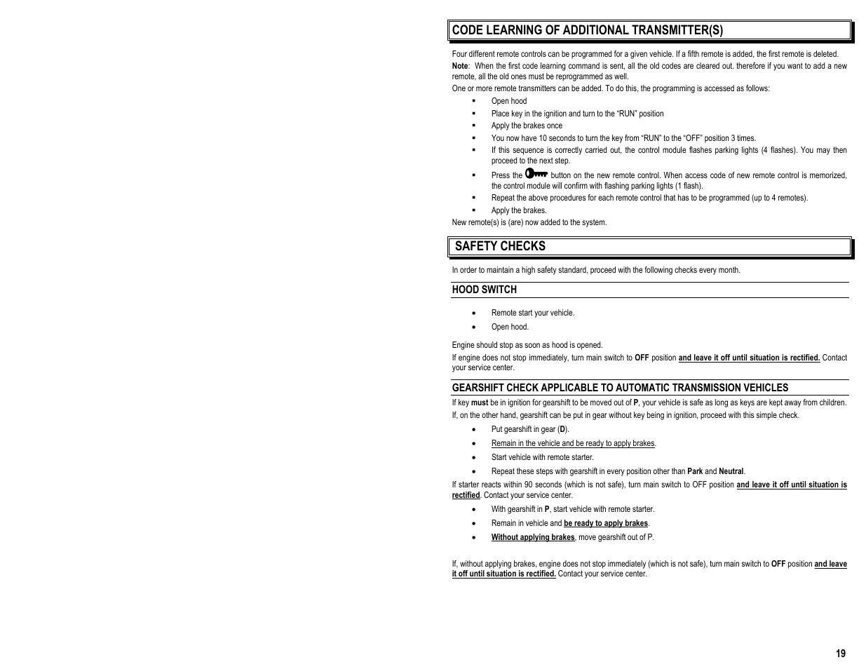Code learning of additional transmitter(s), Safety checks | AstroStart 4204U User Manual | Page 21 / 22