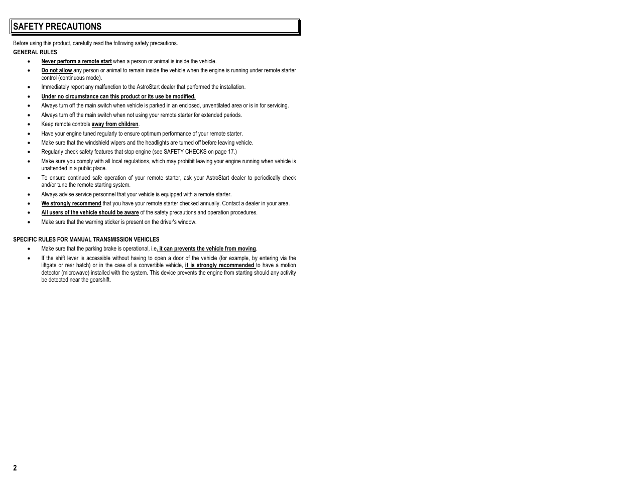 Safety precautions | AstroStart 4204U User Manual | Page 4 / 22