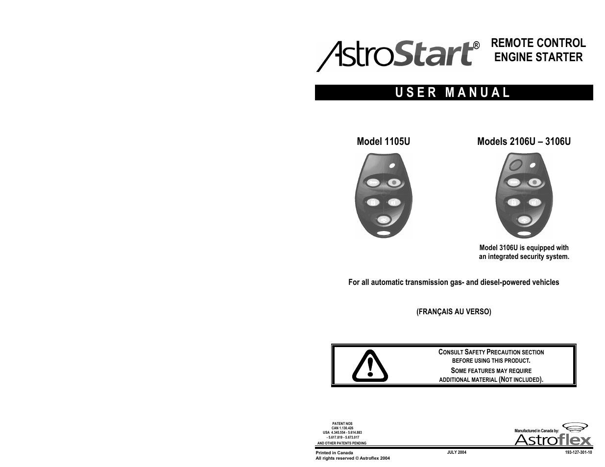 AstroStart 1105U User Manual | 20 pages