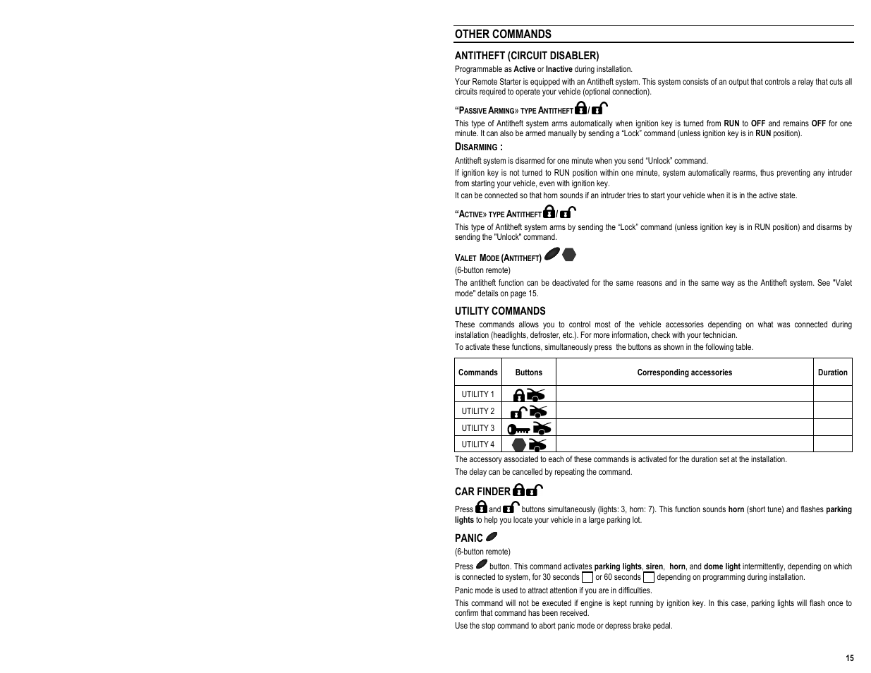 Other commands | AstroStart 1105U User Manual | Page 17 / 20