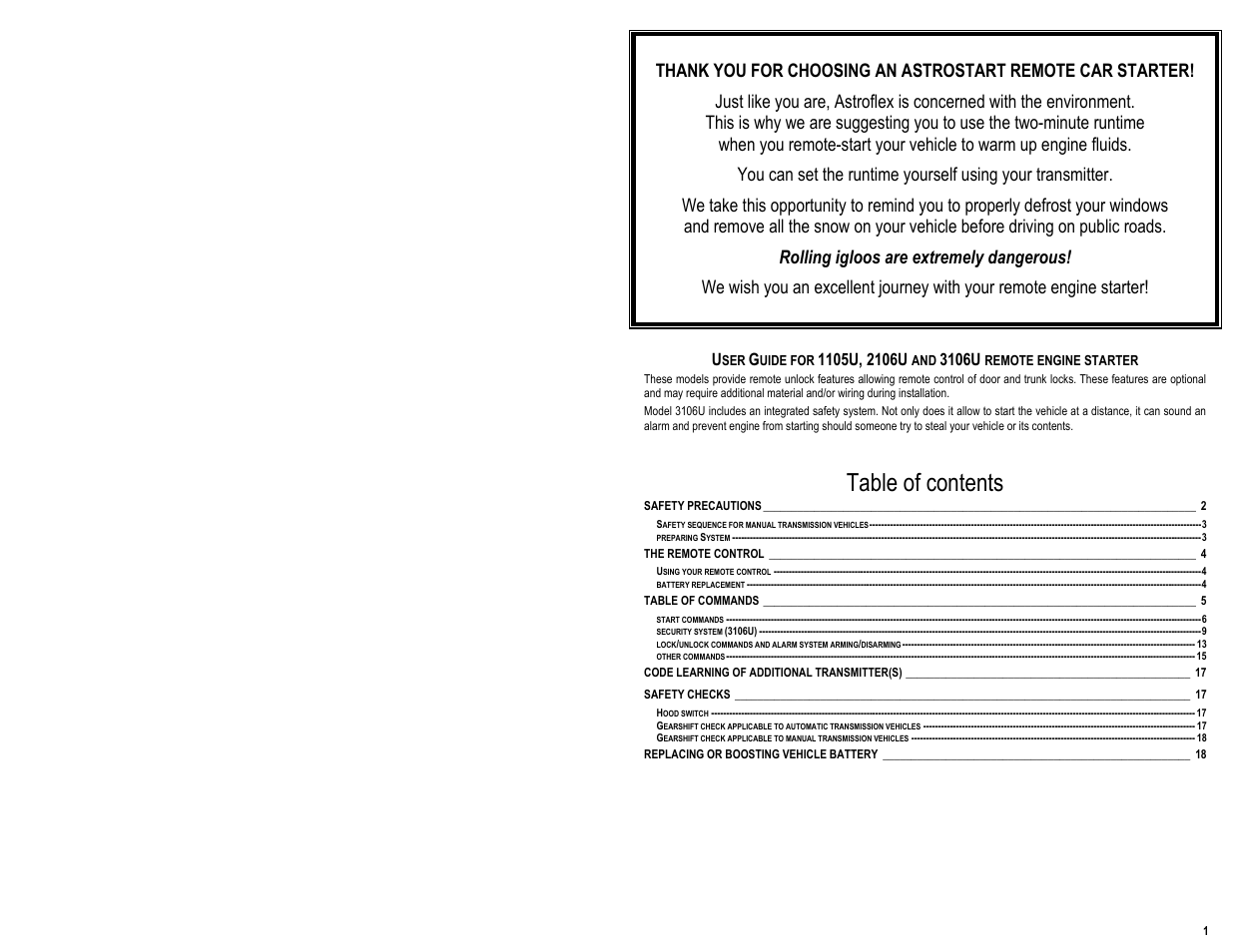 AstroStart 1105U User Manual | Page 3 / 20