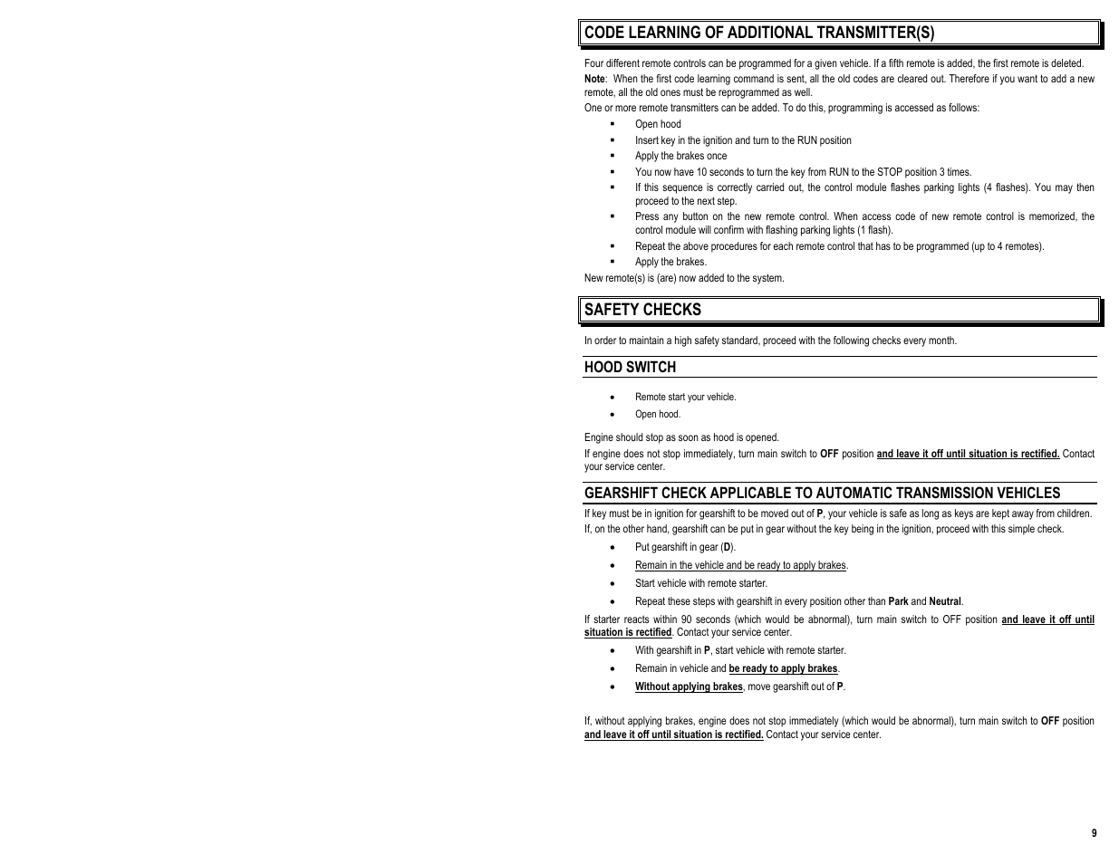 Code learning of additional transmitter(s), Safety checks, Hood switch | AstroStart 803U User Manual | Page 11 / 12