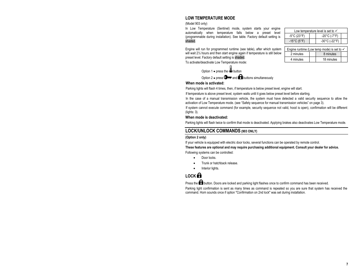 Lock/unlock commands | AstroStart 903 User Manual | Page 9 / 12