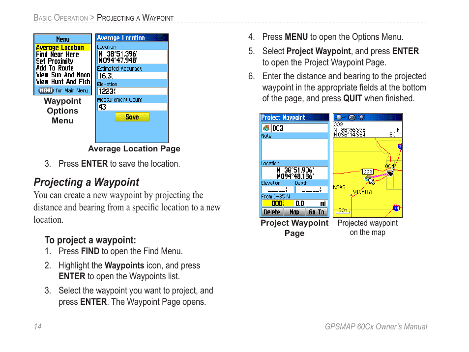 Projecting a waypoint | Garmin GPSMAP 60Cx User Manual | Page 24 / 100