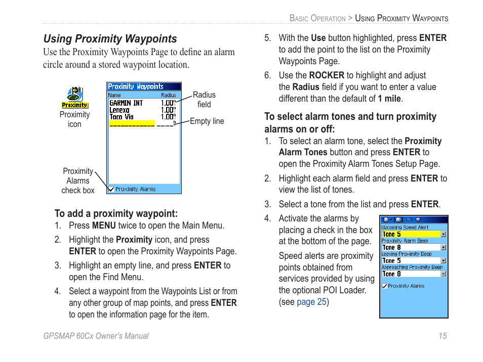 Using proximity waypoints | Garmin GPSMAP 60Cx User Manual | Page 25 / 100