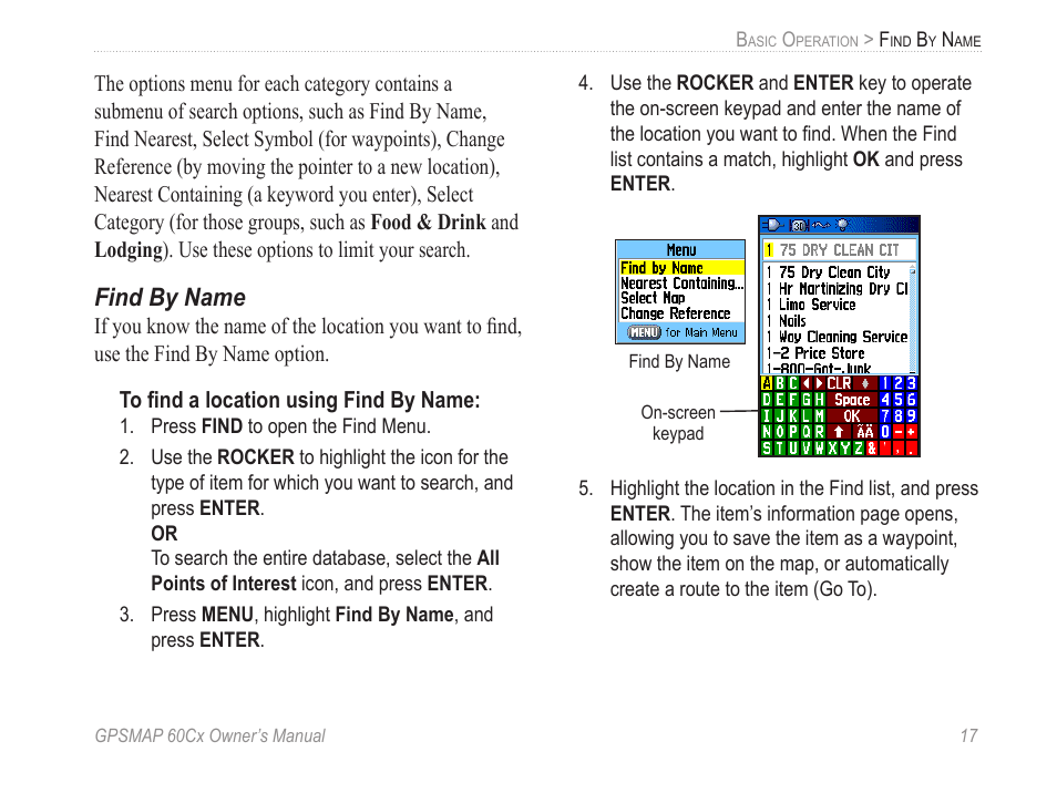 Find by name | Garmin GPSMAP 60Cx User Manual | Page 27 / 100
