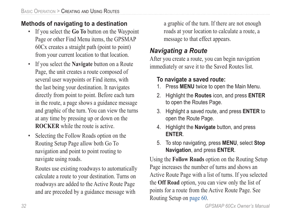 Navigating a route | Garmin GPSMAP 60Cx User Manual | Page 42 / 100