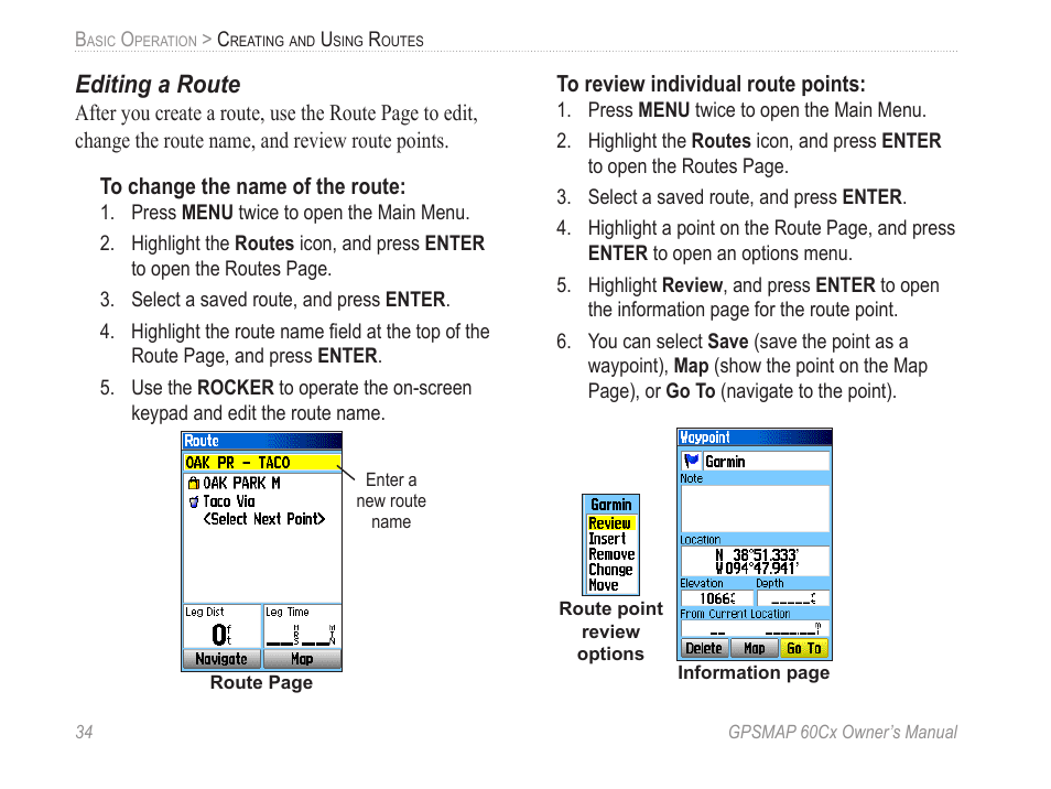 Editing a route | Garmin GPSMAP 60Cx User Manual | Page 44 / 100