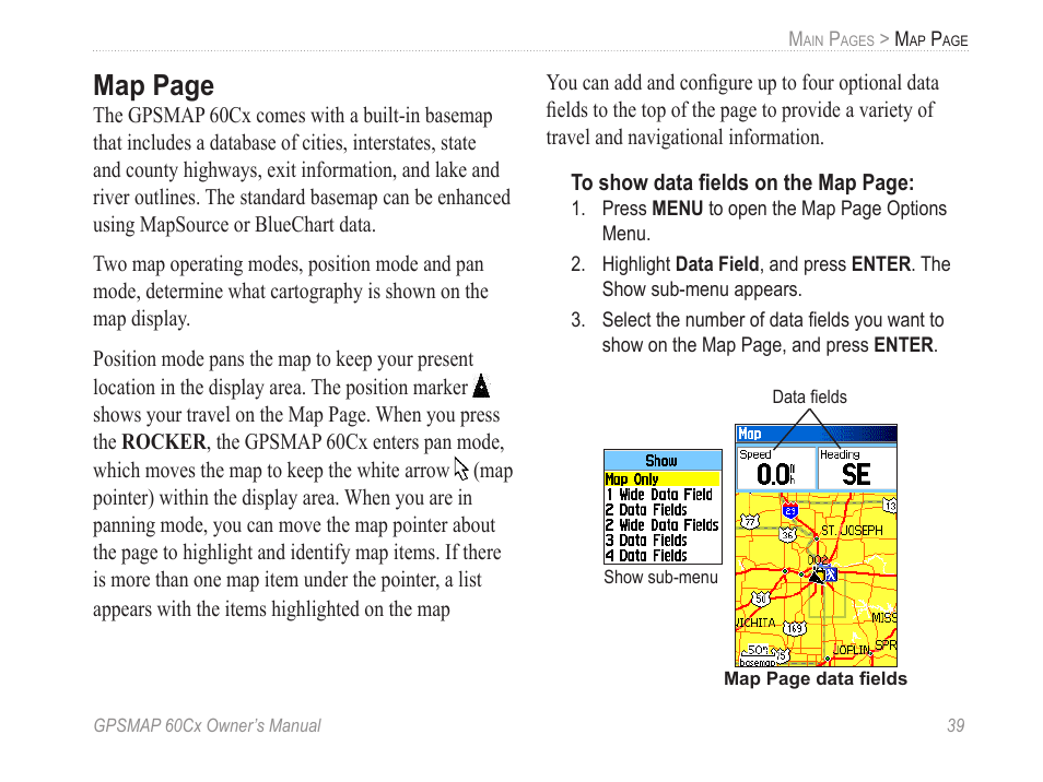 Map page | Garmin GPSMAP 60Cx User Manual | Page 49 / 100