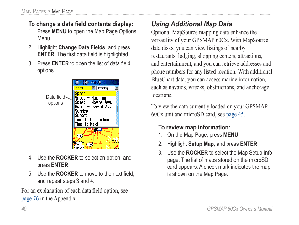Using additional map data | Garmin GPSMAP 60Cx User Manual | Page 50 / 100