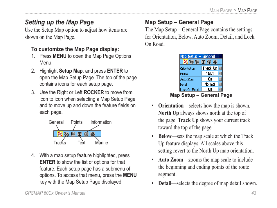 Setting up the map page | Garmin GPSMAP 60Cx User Manual | Page 53 / 100
