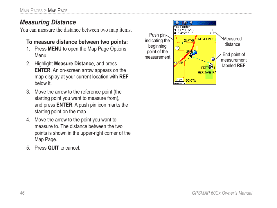 Measuring distance | Garmin GPSMAP 60Cx User Manual | Page 56 / 100
