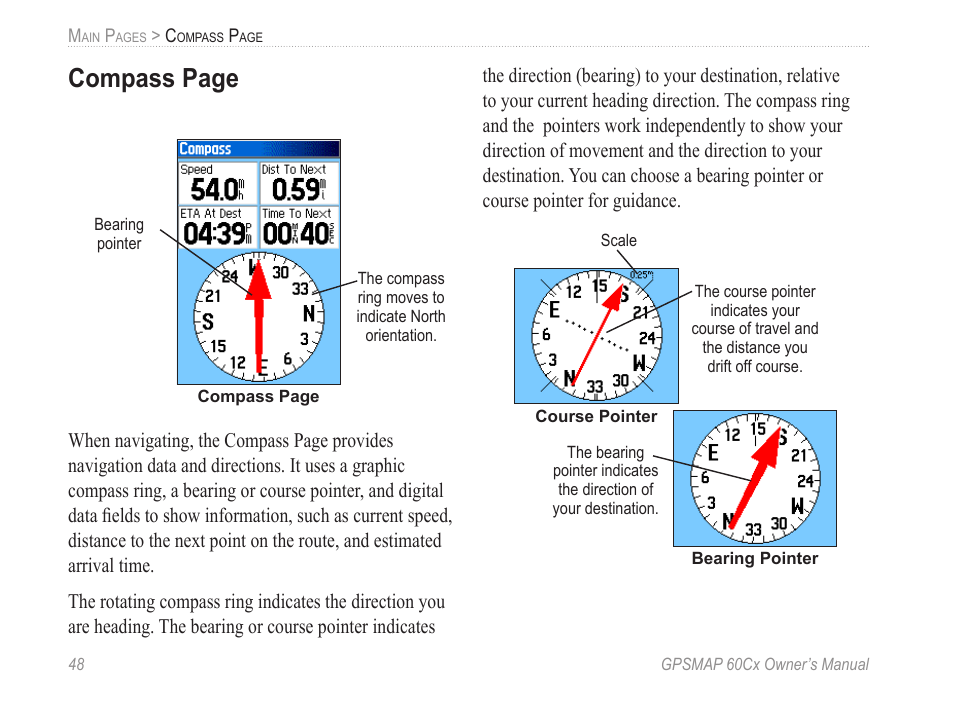 Compass page | Garmin GPSMAP 60Cx User Manual | Page 58 / 100