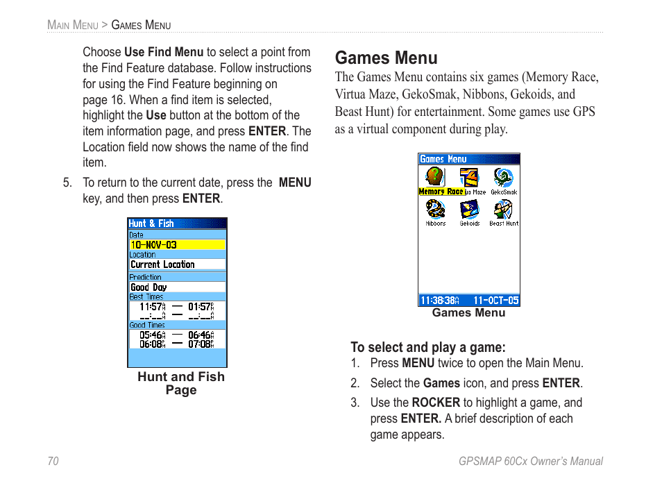 Games menu | Garmin GPSMAP 60Cx User Manual | Page 80 / 100
