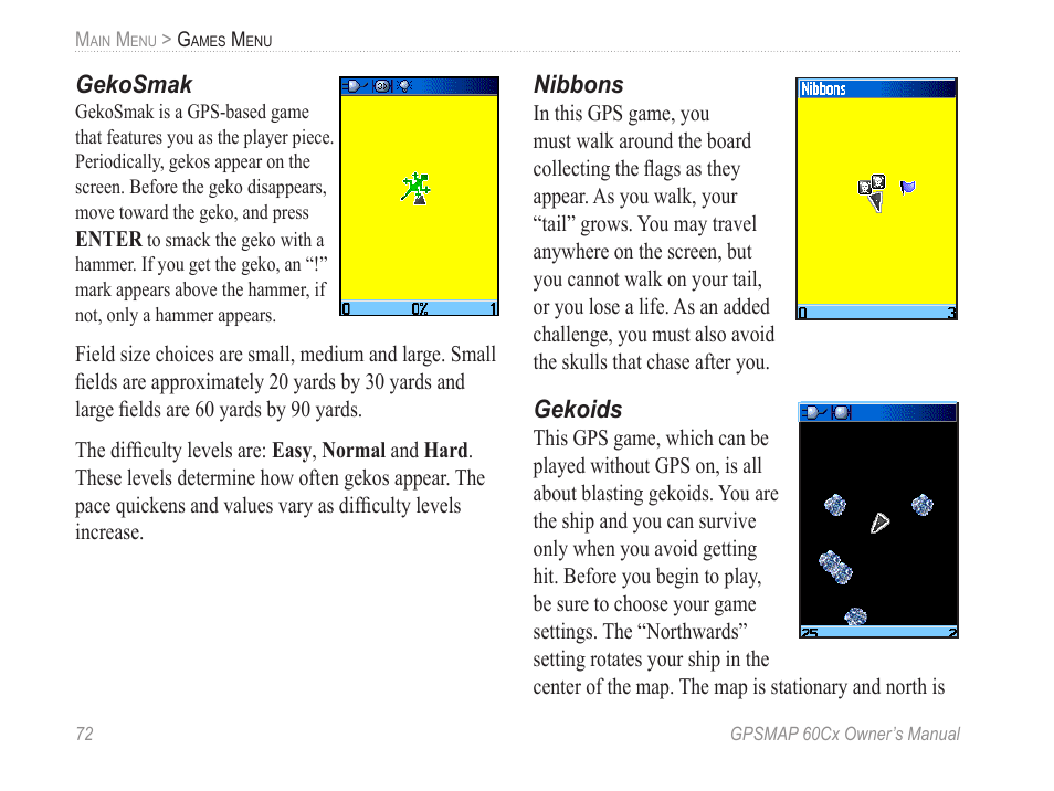 Gekosmak, Nibbons, Gekoids | Garmin GPSMAP 60Cx User Manual | Page 82 / 100