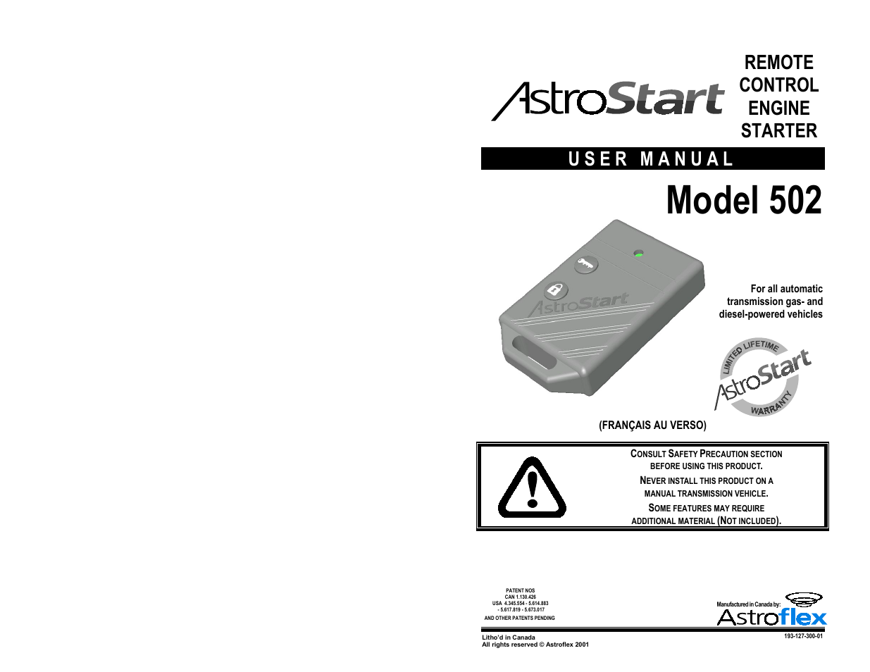 AstroStart 502 User Manual | 12 pages