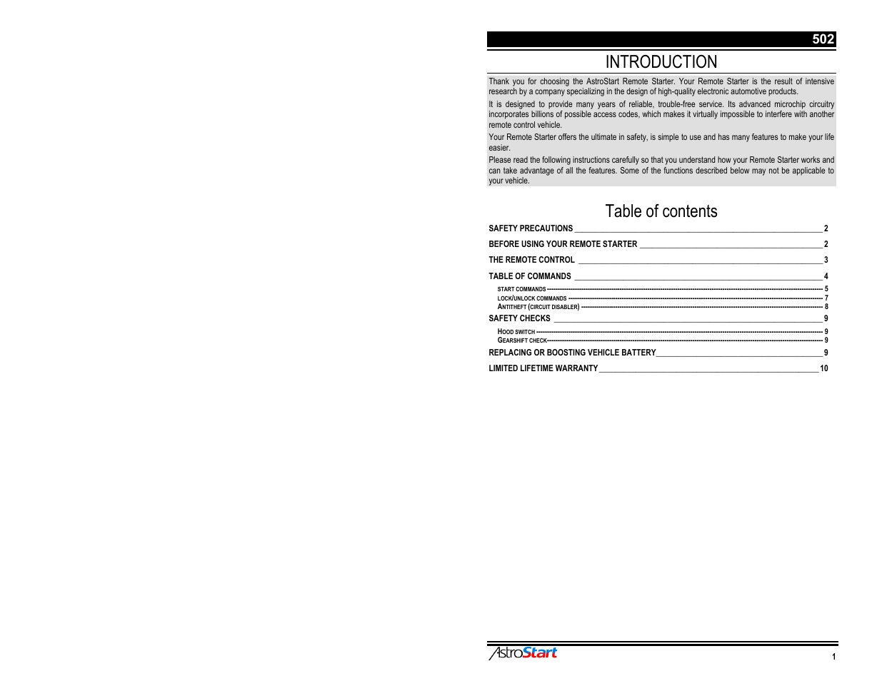 AstroStart 502 User Manual | Page 3 / 12