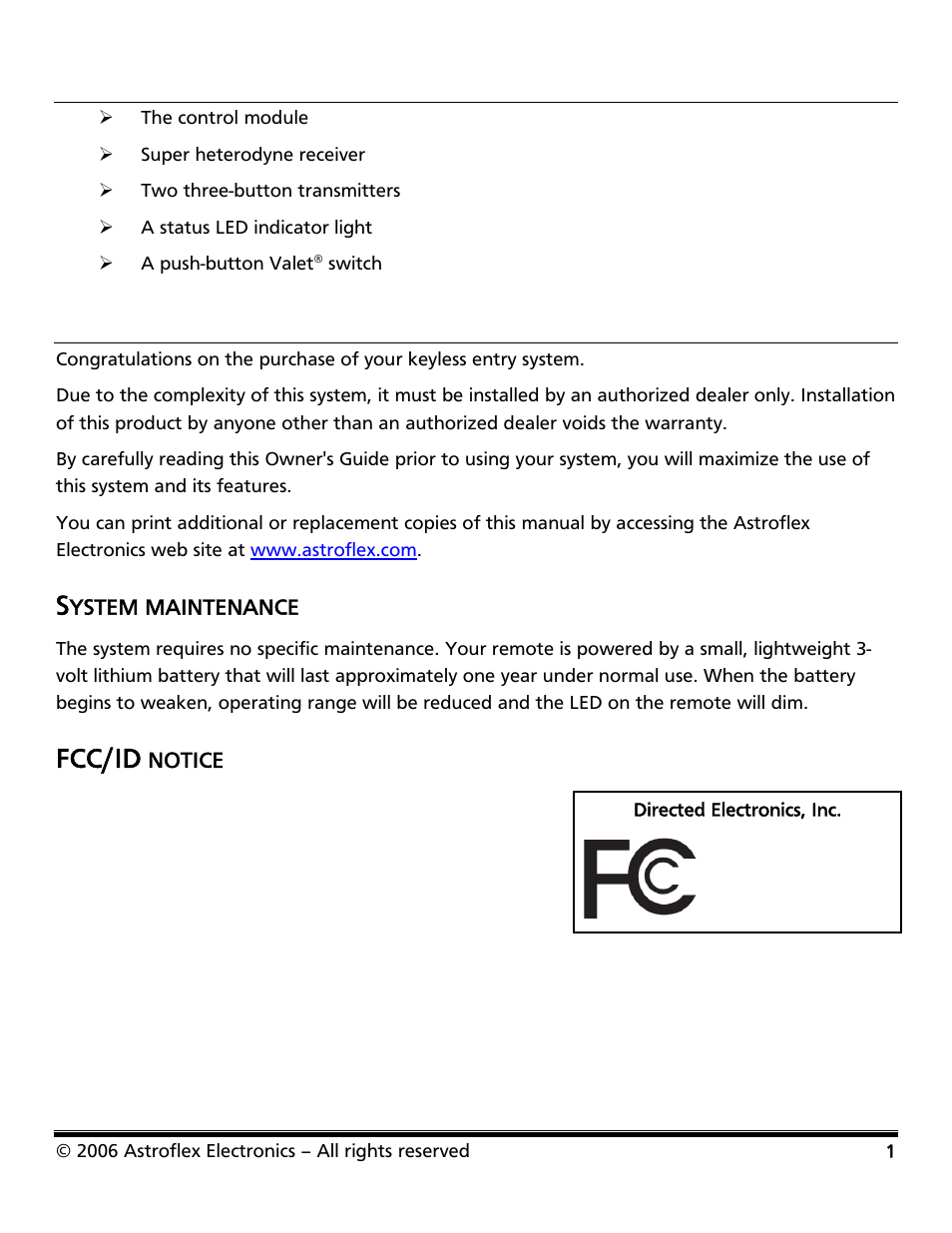 What is included, Important information, System maintenance | Fcc/id notice, Fcc/id | Astroflex VKE-103 User Manual | Page 3 / 8