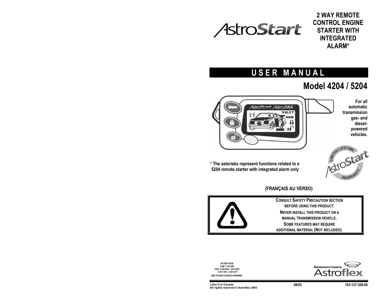 AstroStart 5204 User Manual | 18 pages