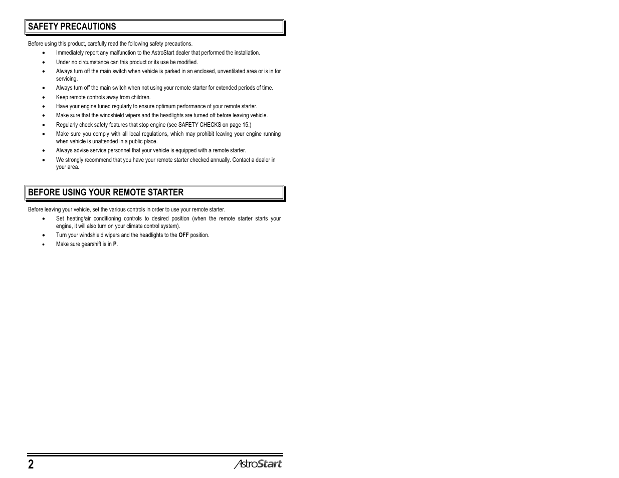 Safety precautions, Before using your remote starter | AstroStart 5204 User Manual | Page 4 / 18