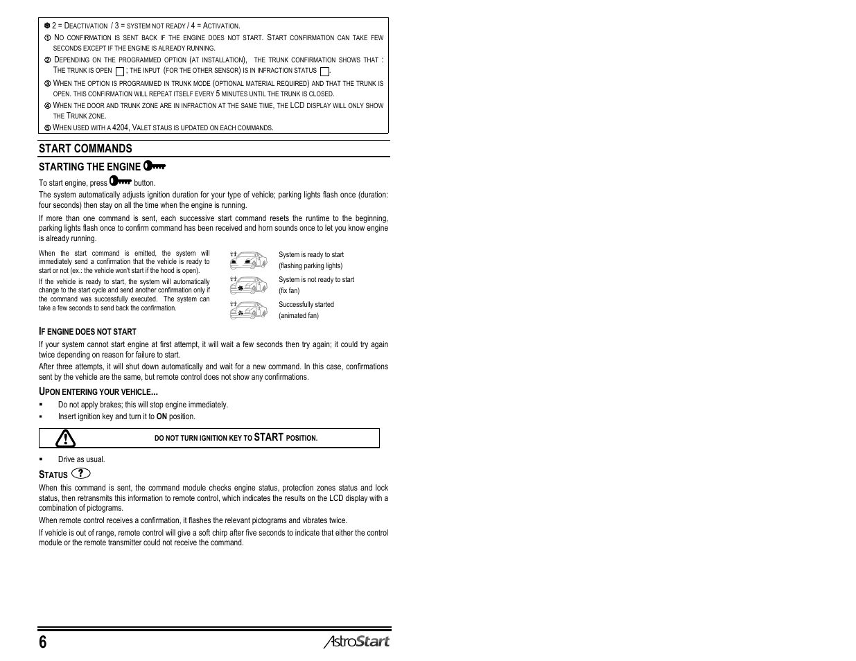 Start commands | AstroStart 5204 User Manual | Page 8 / 18