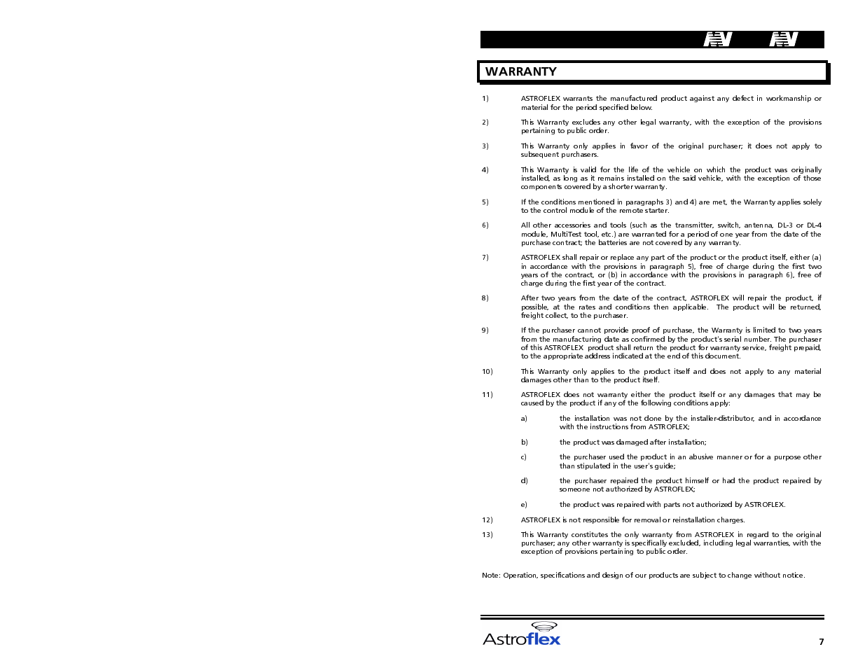 Warranty, Êê^soï ^^802 | AstroStart MV-801/802 User Manual | Page 9 / 10