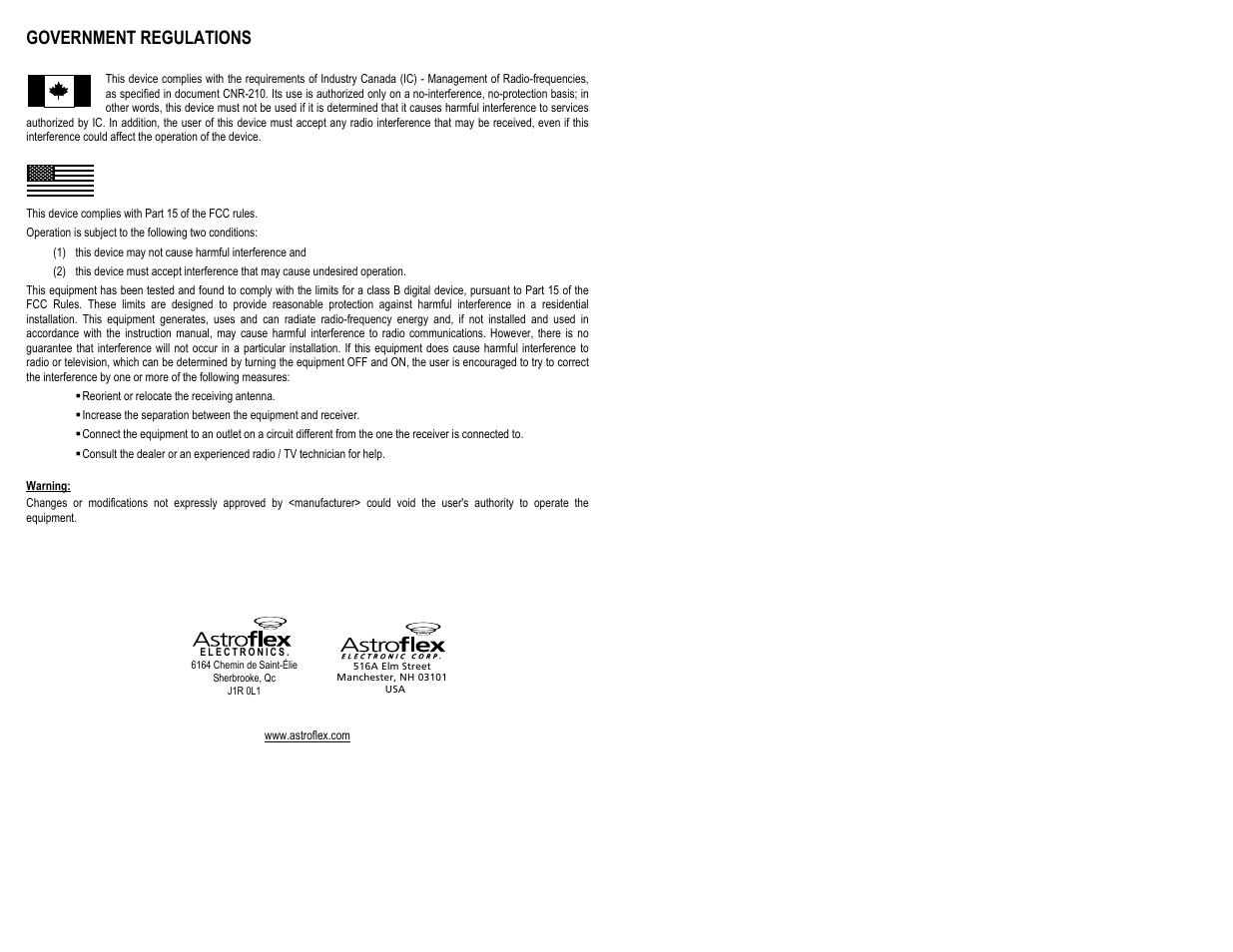 Government regulations | AstroStart 4204-A User Manual | Page 2 / 22