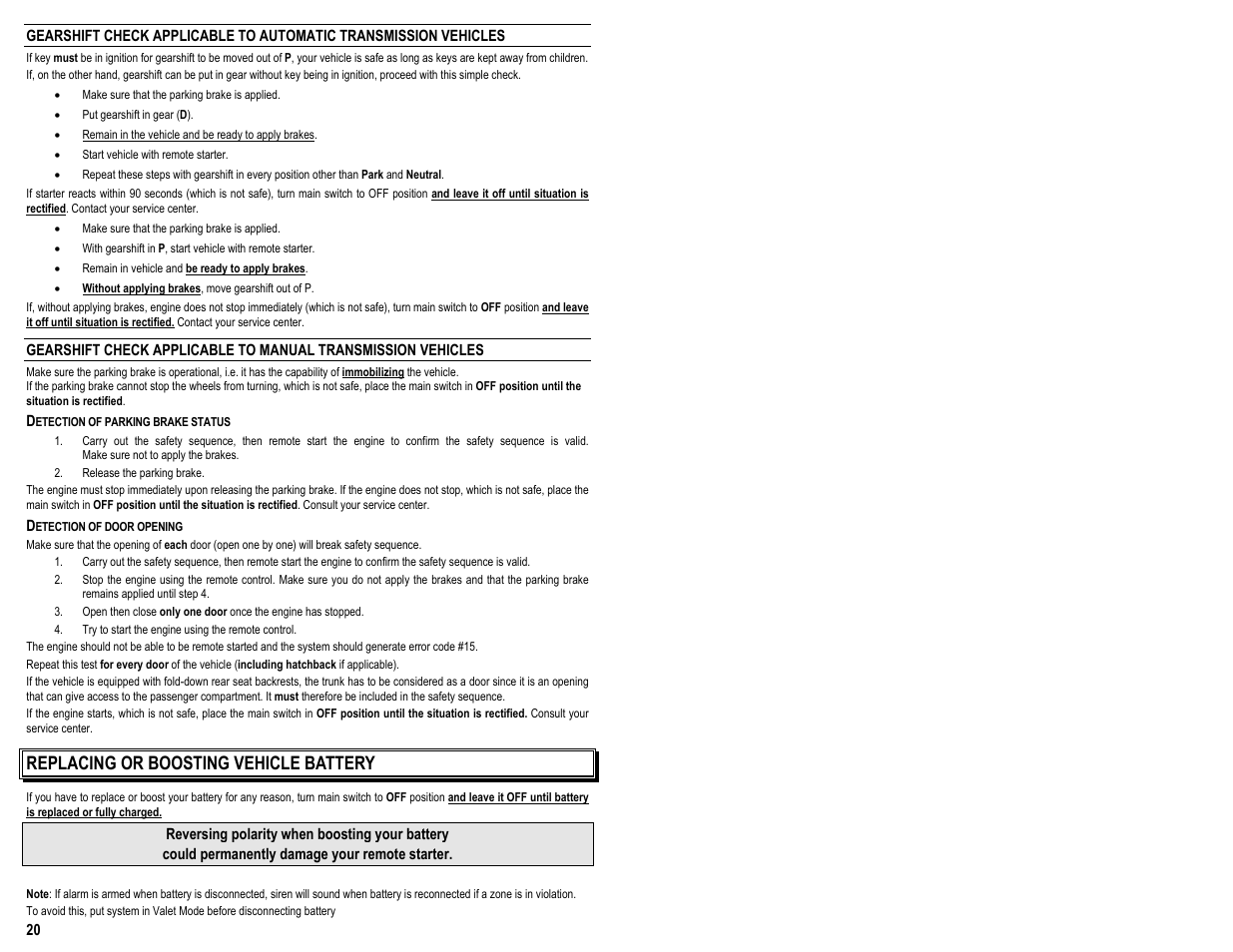 Replacing or boosting vehicle battery | AstroStart 4204-A User Manual | Page 22 / 22